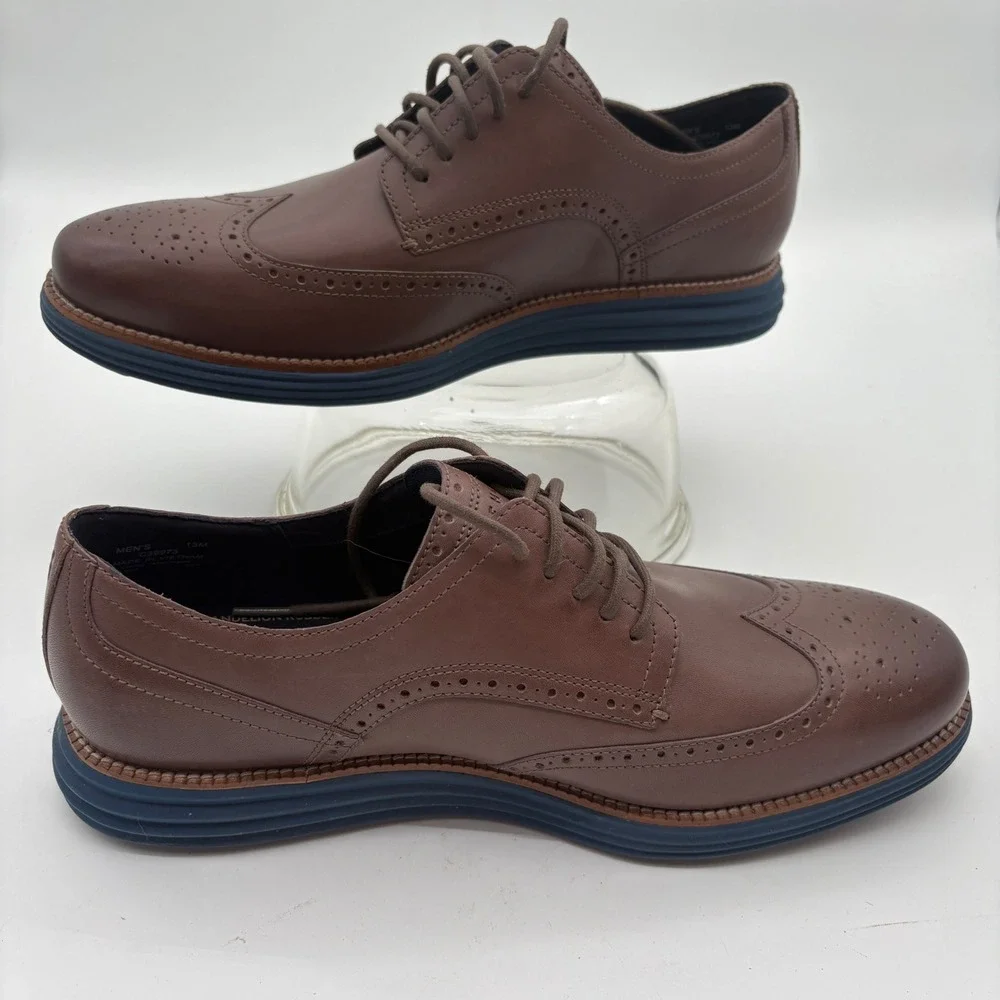Cole Haan Original Grand Wingtip Oxford Brown Leather Navy Sole C39973 Mens 13M